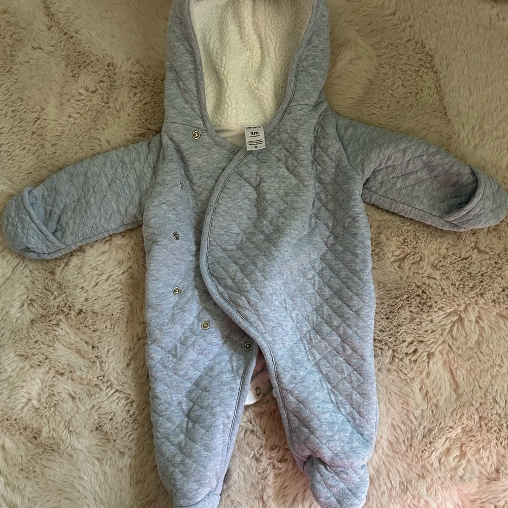 Carter's Gray Quilted Footies with Hood and Mittens